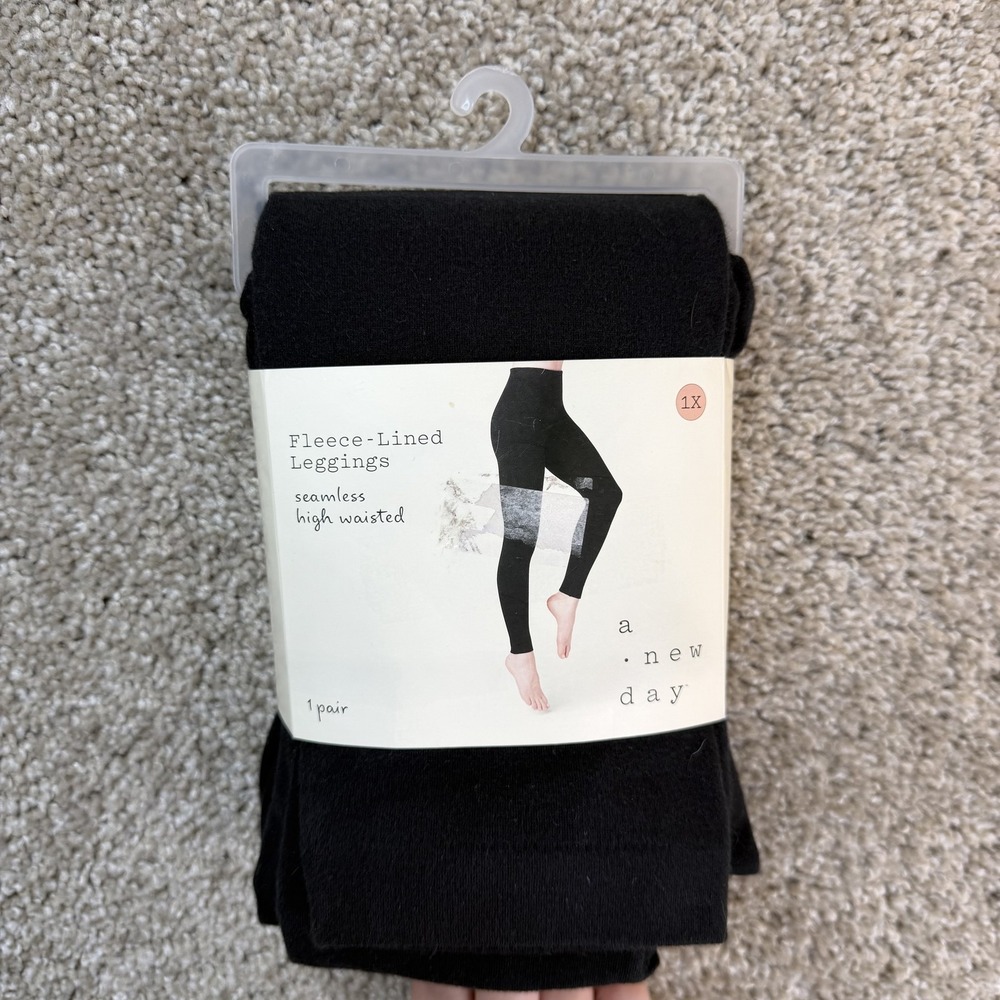 A New Day Leggings Womens 1X Black Fleece Lined High Rise Ankle Pants Seamless